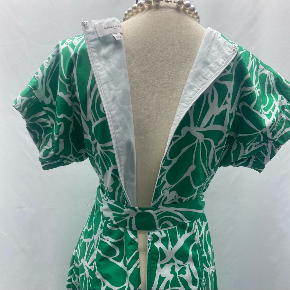 Banana Republic Midi Dress SM Belt Pockets Lined Zip Closure Green Floral - Picture 8 of 14